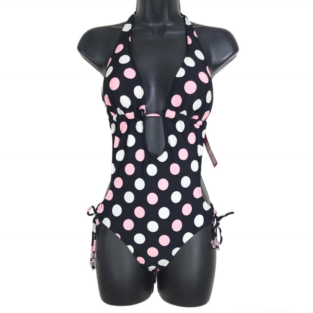 Xhilaration Women’s Monokini Black/Pink/White Polka Dot Y2K Deadstock Swimsuit S